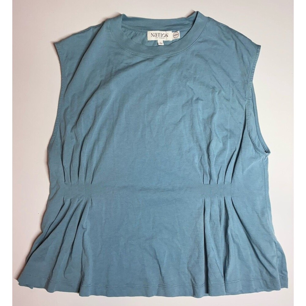 Nation Los Angeles W tank top Sz L Blue teal Organic Cotton Crew Neck flowy